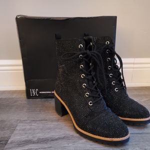 INC Samira black bling lace up boot